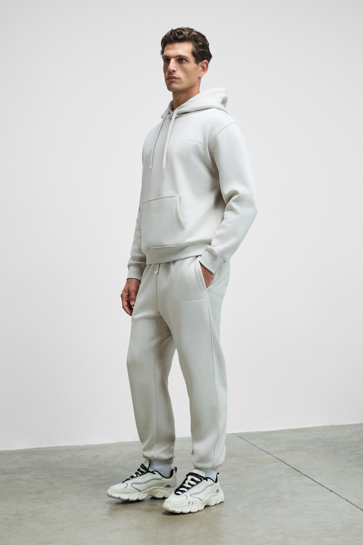 SCARN Erkek Pamuklu İçi Polarlı Nakışlı Kapüşonlu Relaxed Gri Sweatshirt
