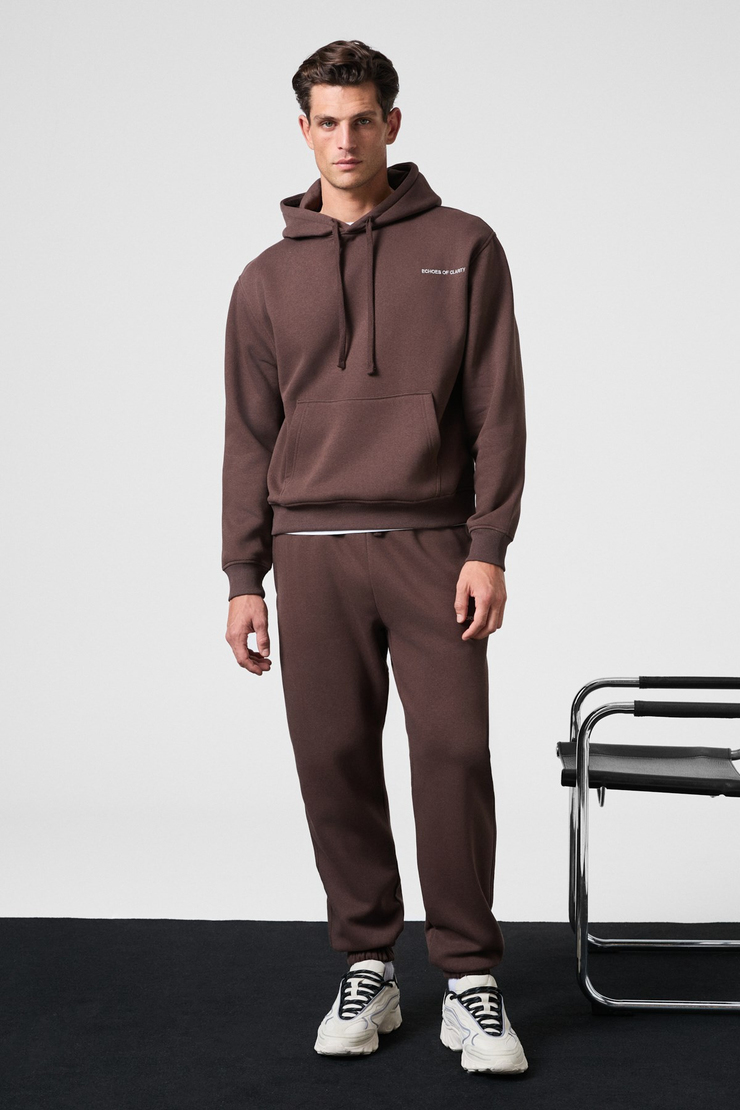 SCARN Erkek Pamuklu İçi Polarlı Nakışlı Kapüşonlu Relaxed Kahverengi Sweatshirt