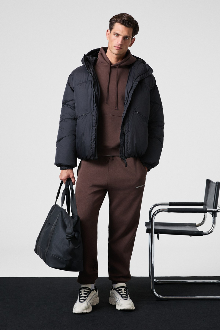 SCARN Erkek Pamuklu İçi Polarlı Nakışlı Kapüşonlu Relaxed Kahverengi Sweatshirt