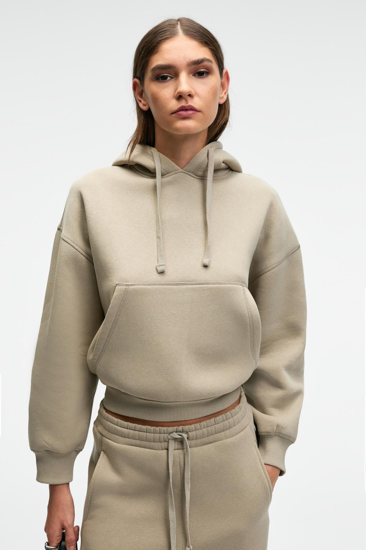 SELENE Kadın Kapüşonlu Kangru Cepli Regular Fit Taş Rengi Sweatshirt