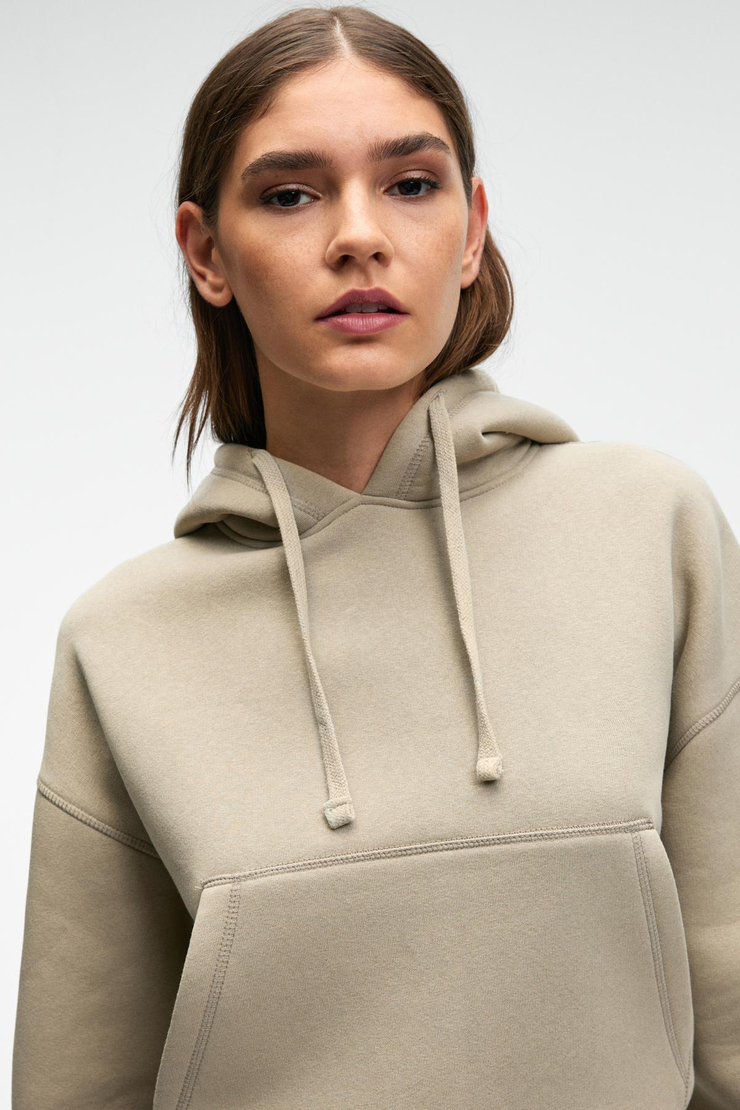 SELENE Kadın Kapüşonlu Kangru Cepli Regular Fit Taş Rengi Sweatshirt