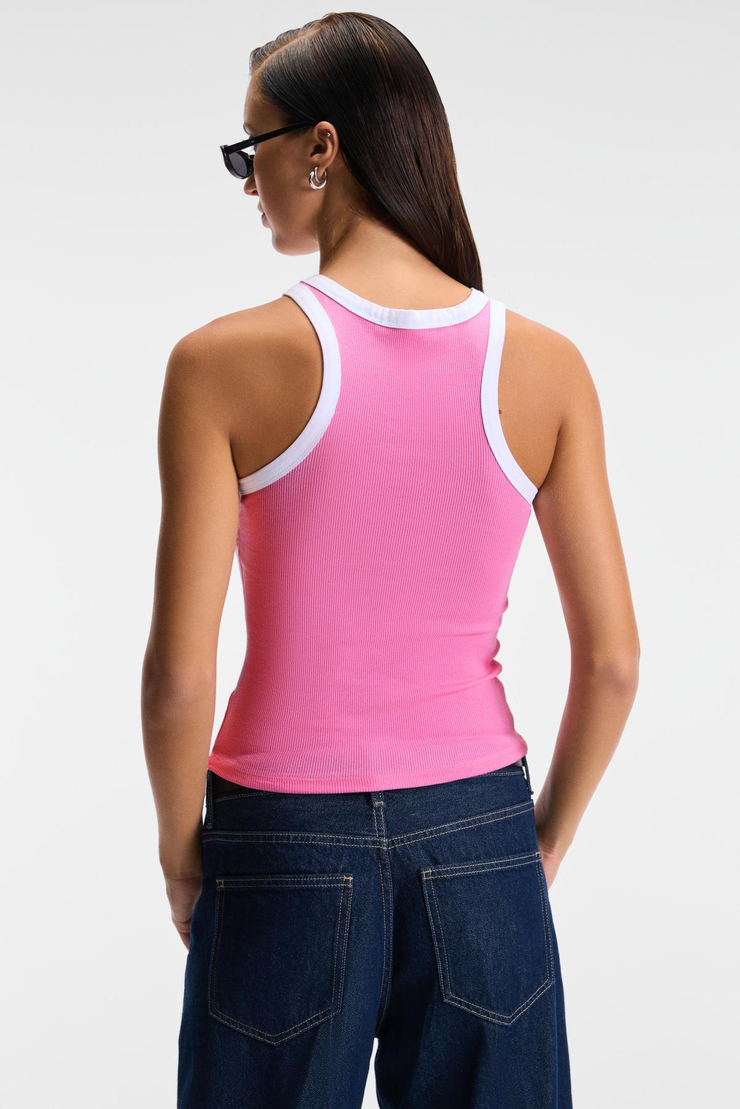 SELMIRA Kadın Baskılı Halter Yaka Slim Fit Kolsuz Pembe Atlet