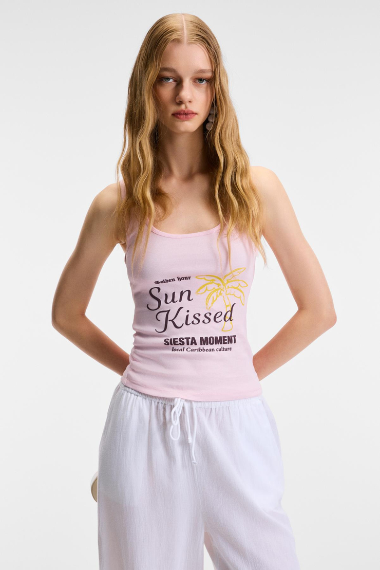 SEPHIRA Kadın Oyuk Yakalı Yumuşak Kumaşlı Slim Fit Pembe Atlet