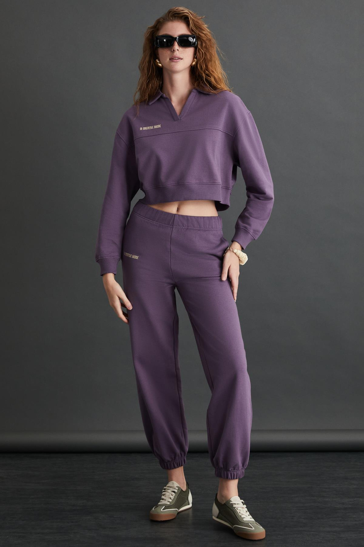 SHANELL Basic Regular Mor Tekli Sweatshirt