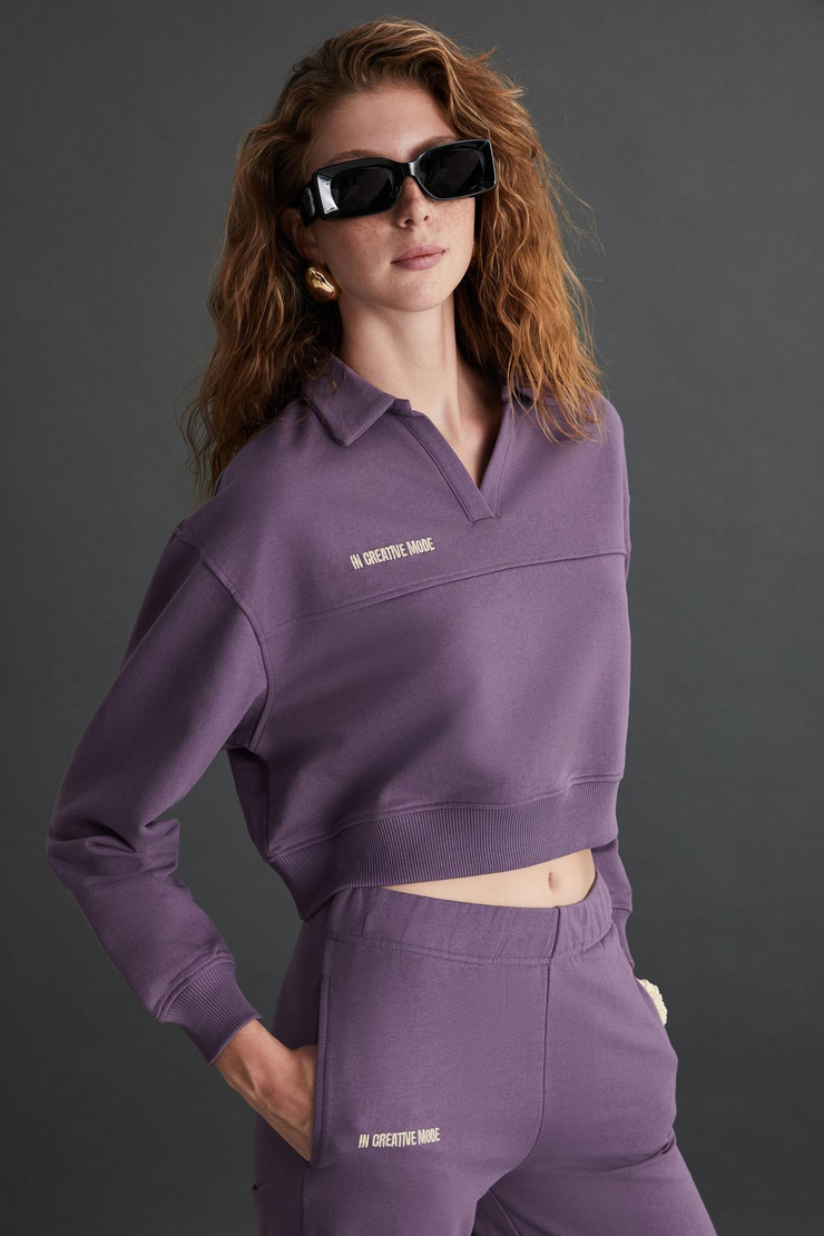 SHANELL Basic Regular Mor Tekli Sweatshirt