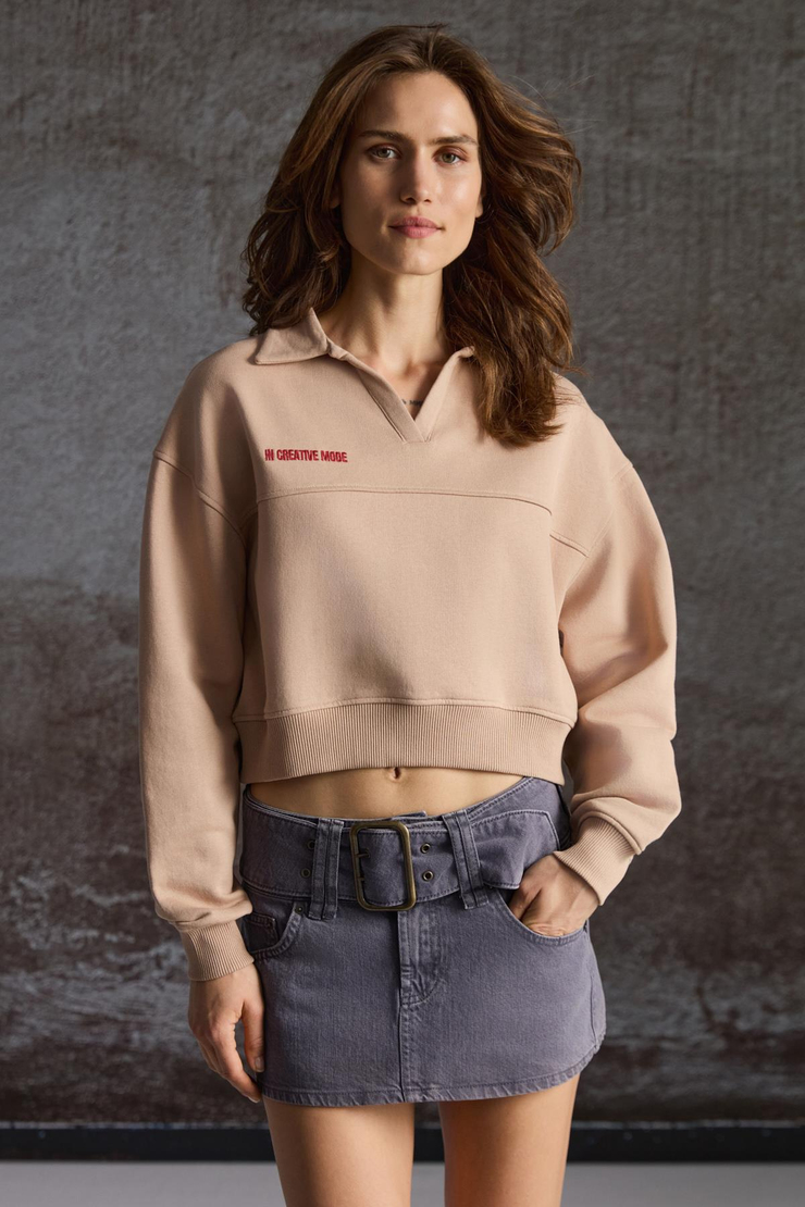 SHANELL Basic Regular Vizon Tekli Sweatshirt