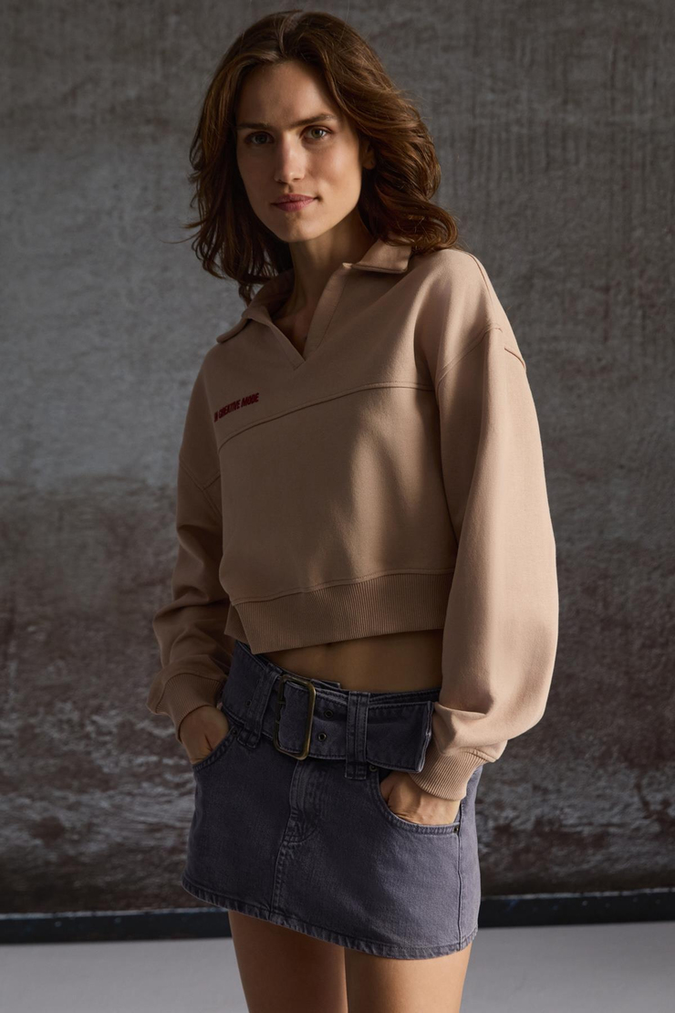 SHANELL Basic Regular Vizon Tekli Sweatshirt