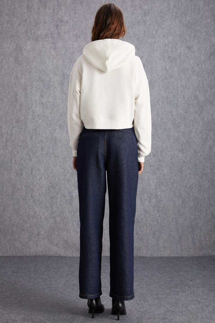 SHAYNA Basic Regular Ekru Tekli Sweatshirt