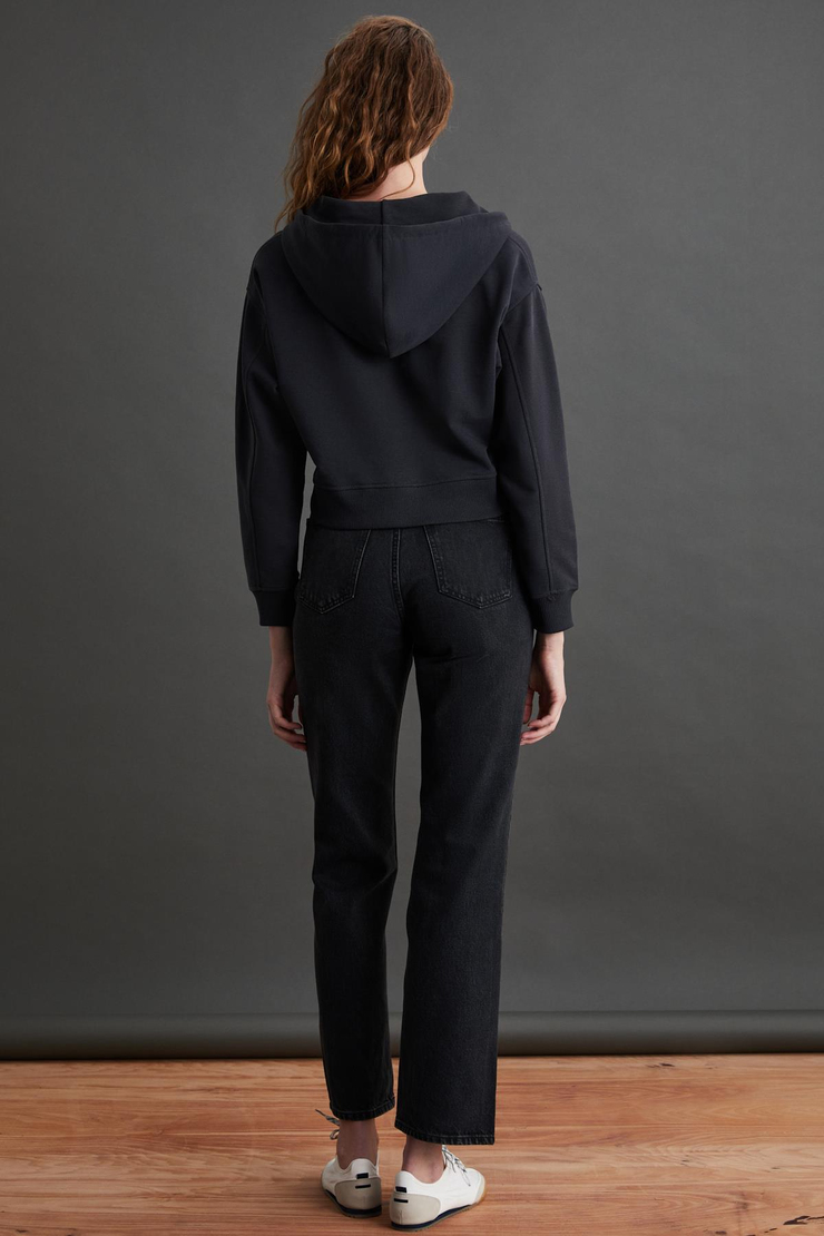 SHAYNA Basic Regular Koyu Antrasit Tekli Sweatshirt