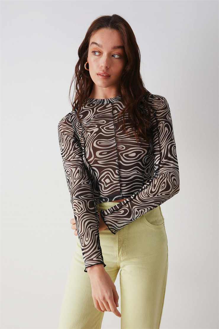 SHINE Örme Crop Fit Siyah  Bluz