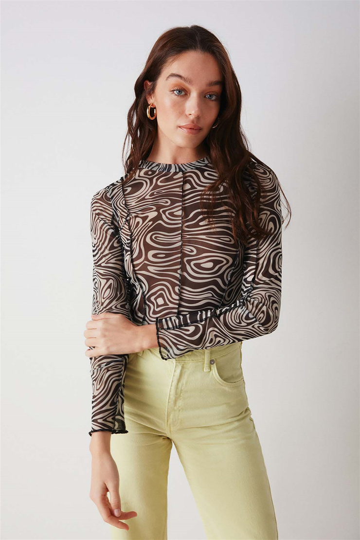 SHINE Örme Crop Fit Siyah  Bluz