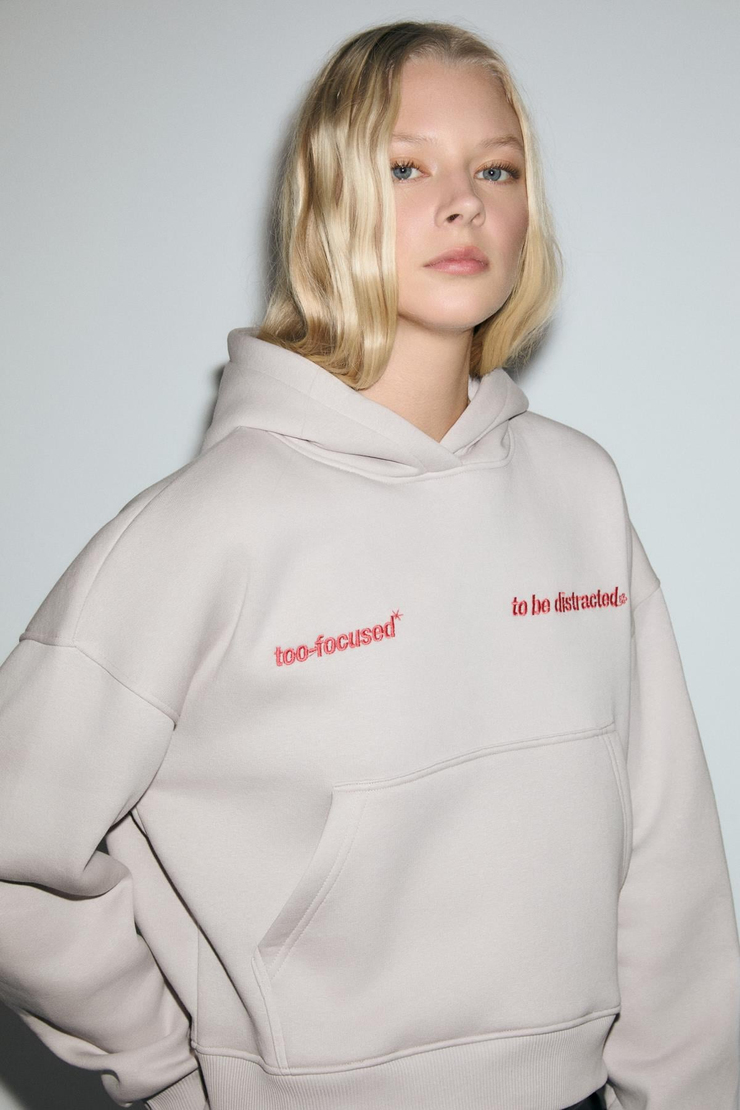 SILENT Kadın Kapüşonlu Organik Pamuklu İçi Polarlı Kangru Cepli Baskılı Nakışlı Açık Lila Sweatshirt