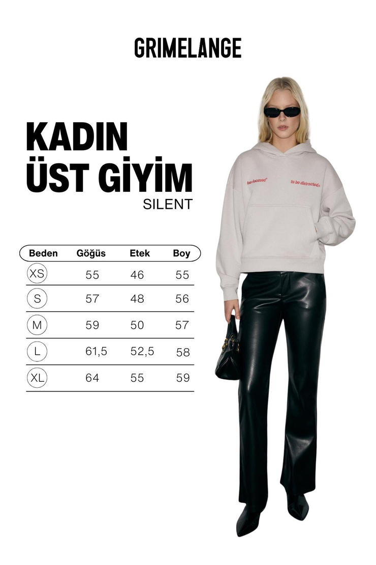 SILENT Kadın Kapüşonlu Organik Pamuklu İçi Polarlı Kangru Cepli Baskılı Nakışlı Açık Lila Sweatshirt