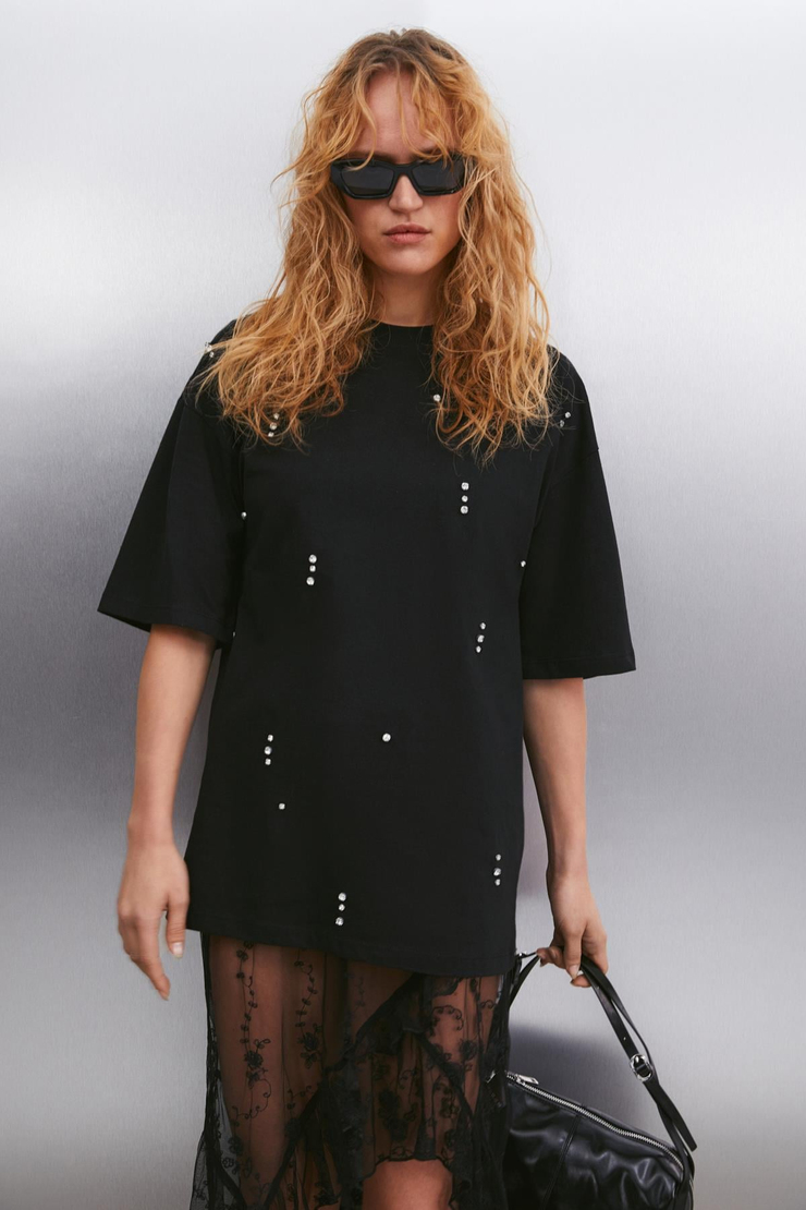 SIMONA  Relaxed Siyah Tekli T-Shirt