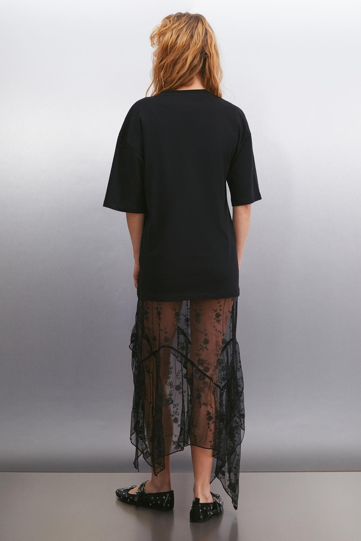SIMONA  Relaxed Siyah Tekli T-Shirt