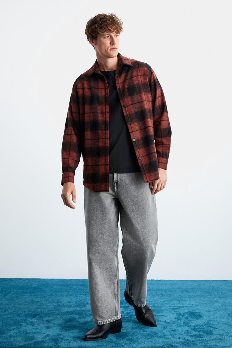 SIMONI Erkek Relaxed Fit Oduncu Gömlek Yaka Sıcak Tutan Kiremit Rengi Gömlek