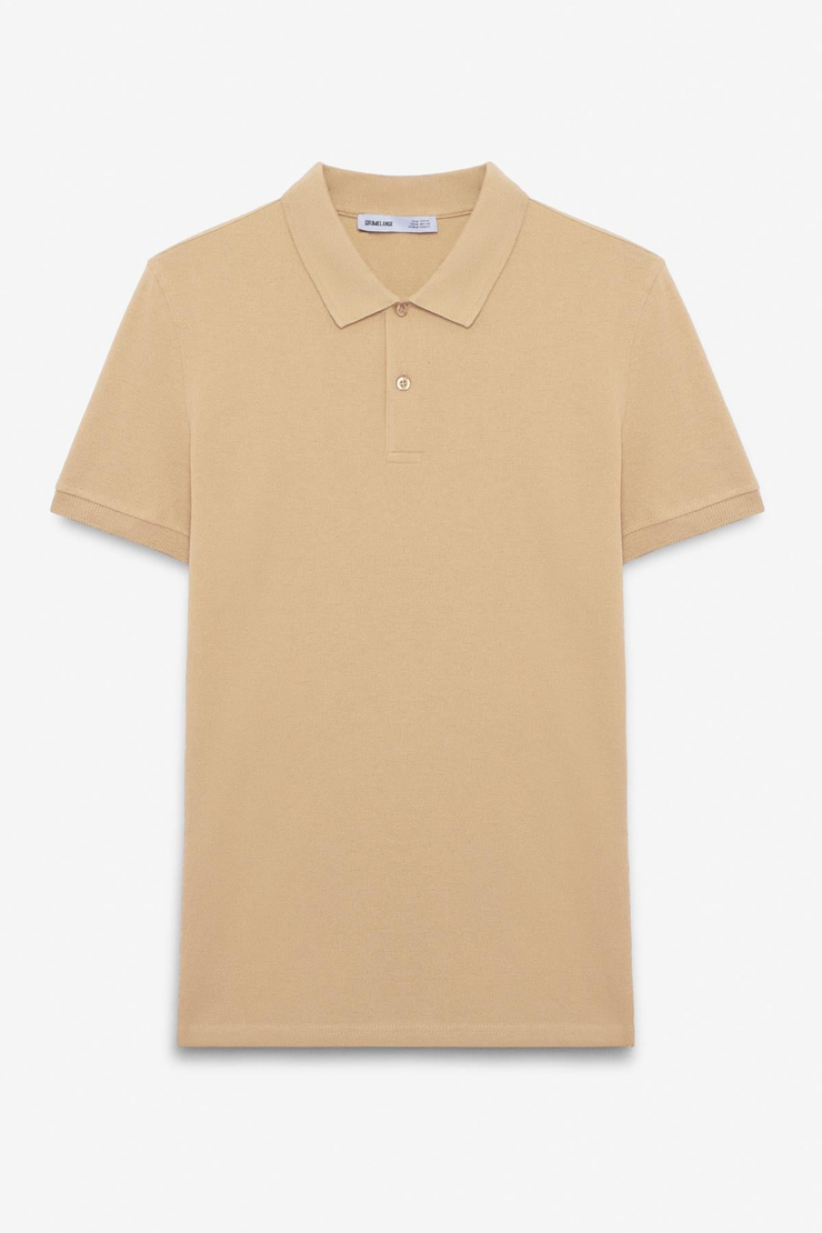 SKYLOOM Erkek %100 Pamuk Kısa Kollu Regular Fit Bej Polo Yaka T-shirt