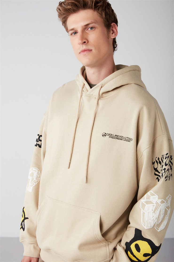 SMILE Örme Oversize Bej  Sweatshirt