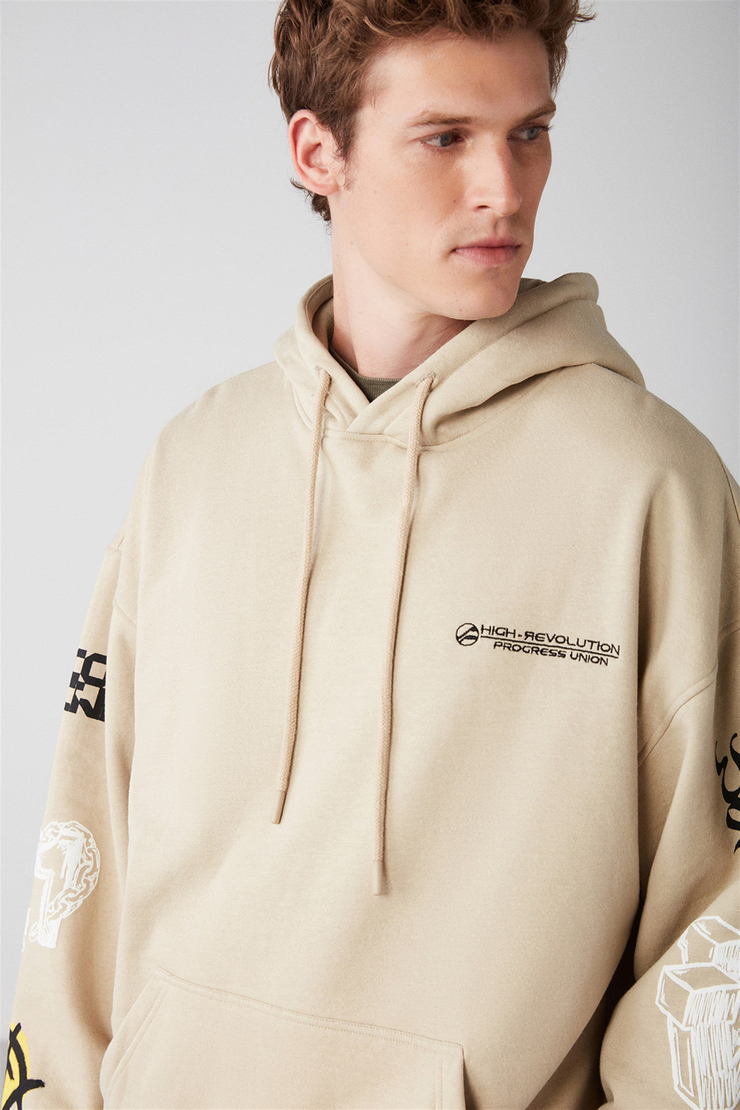 SMILE Örme Oversize Bej  Sweatshirt