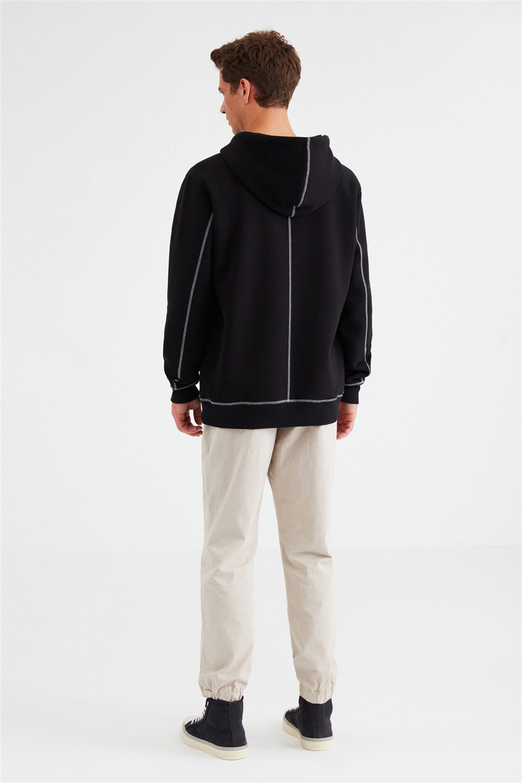 SOLID Erkek Siyah Baskılı Kapüşonlu Comfort Fit Sweatshirt