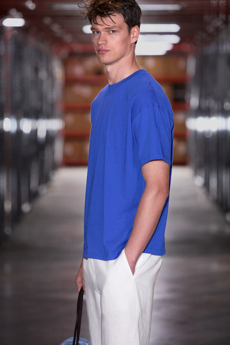 Solo Erkek %100 Organik Pamuklu Kalın Dokulu Comfort Fit Bisiklet Yakalı Koyu Mavi T-Shirt