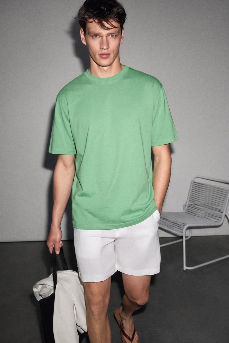 Solo Erkek %100 Organik Pamuklu Kalın Dokulu Comfort Fit Bisiklet Yakalı Lime T-Shirt