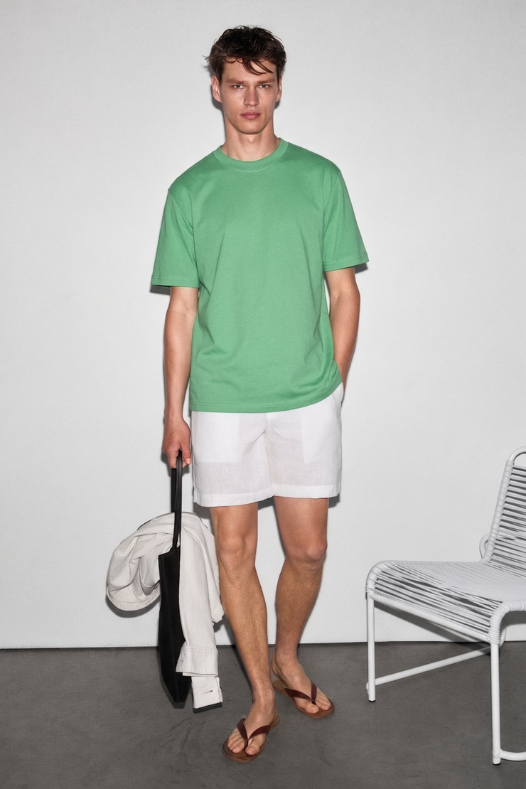 Solo Erkek %100 Organik Pamuklu Kalın Dokulu Comfort Fit Bisiklet Yakalı Lime T-Shirt