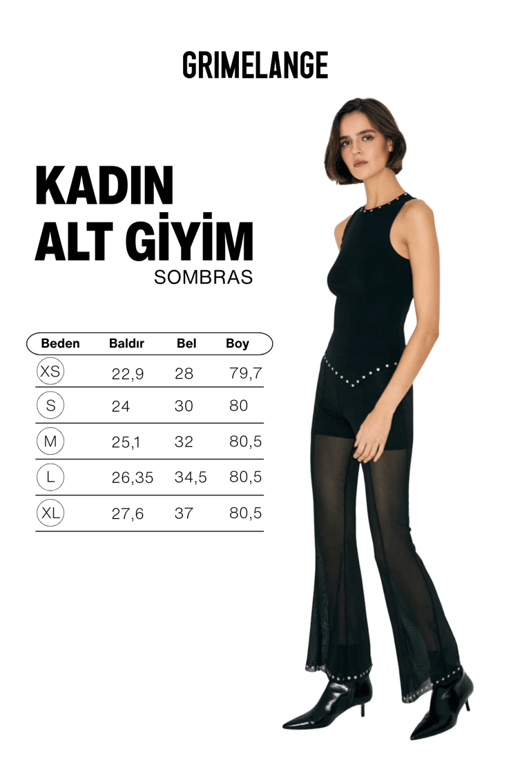 SOMBRAS Kadın Beli Lastikli İçi Şortlu Astarlı Paça Yıldız Taş Detaylı Transparan Tül Siyah Pantolon