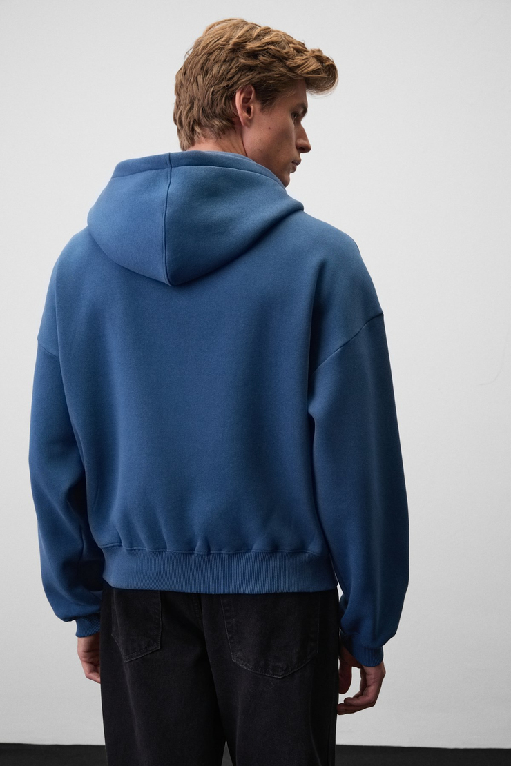 SONGULO Erkek Fermuarlı Kapüşonlu Mavi Sweatshirt