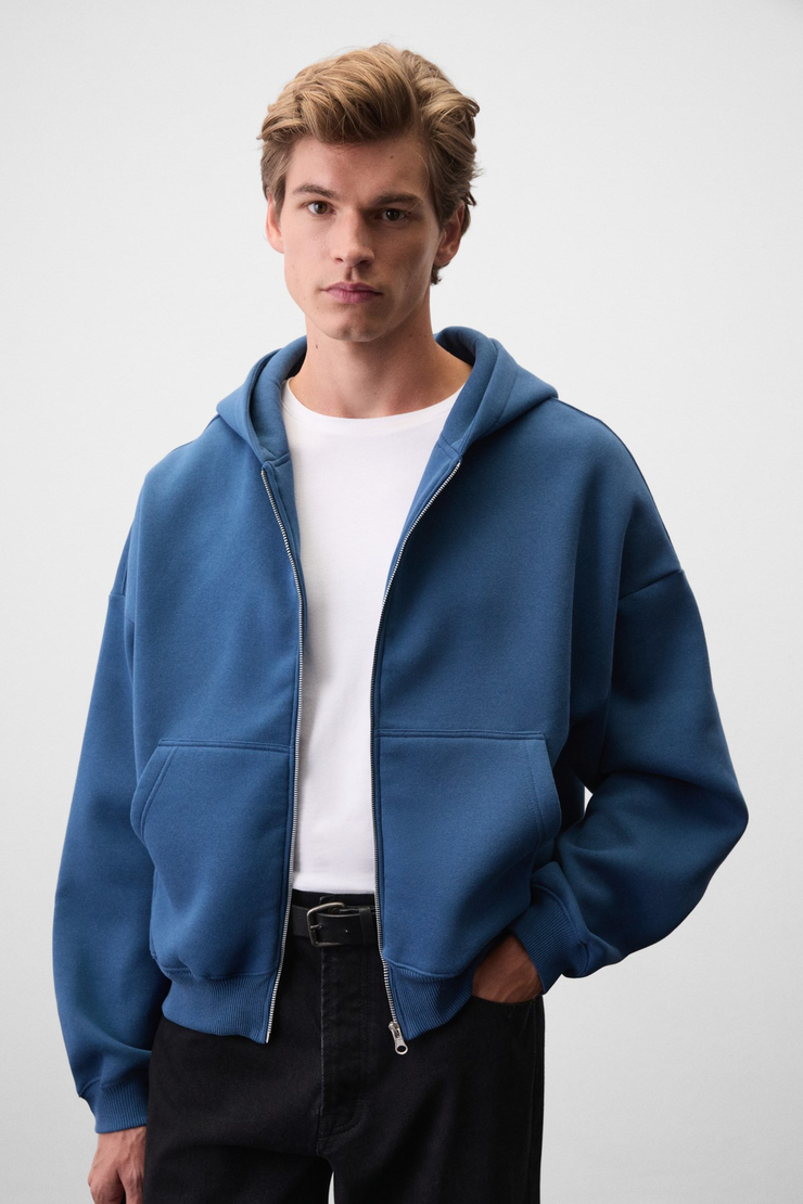 SONGULO Erkek Fermuarlı Kapüşonlu Mavi Sweatshirt