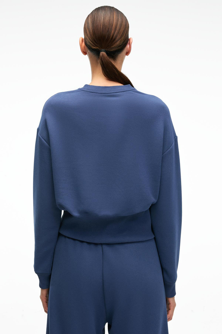 SORELLIA Kadın Bisiklet Yaka Üzerine Oturan Beli Korseli Baskılı Regular Lacivert Sweatshirt