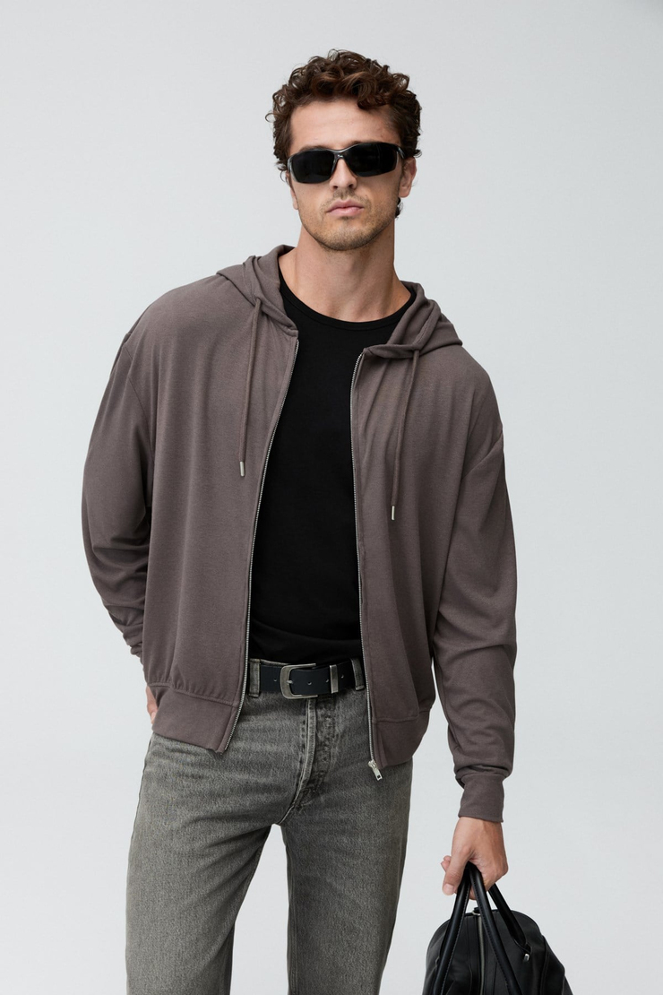 SOREN Erkek Kapüşonlu İnce Gri Sweatshirt