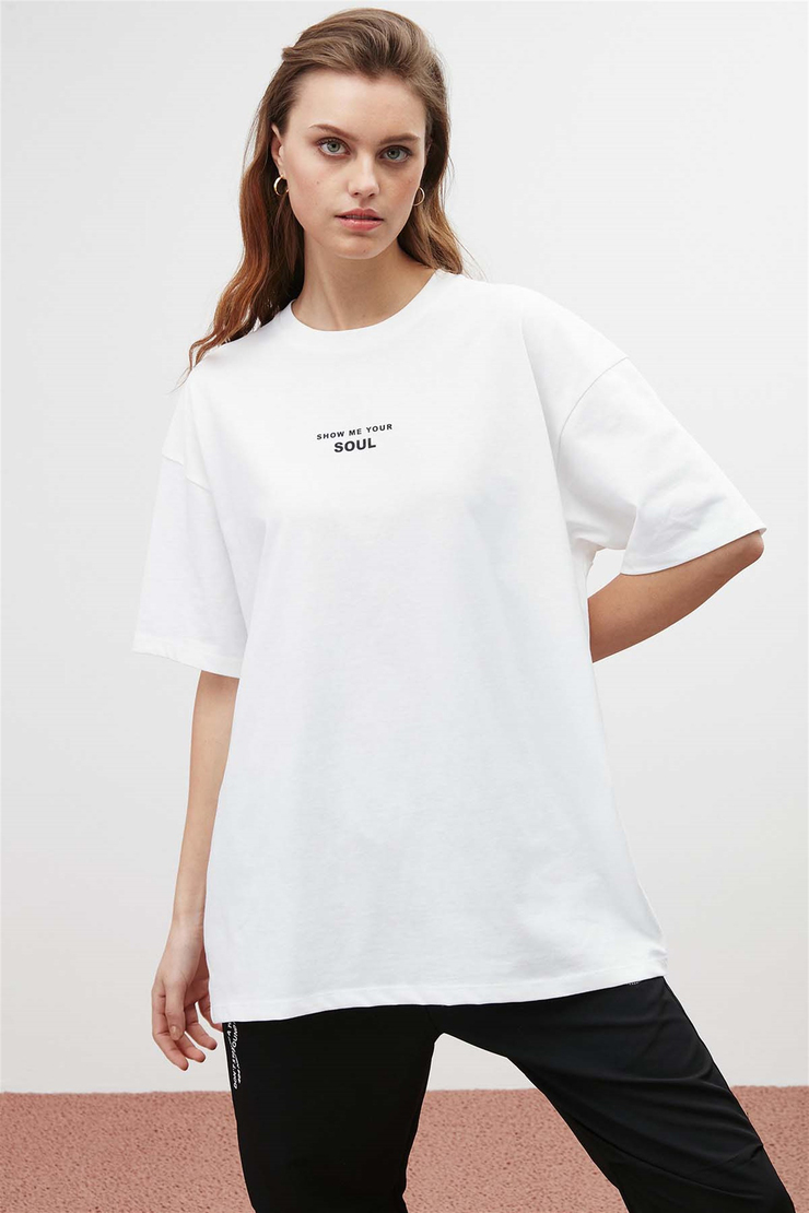 SOUL Örme Oversize Beyaz  T-Shirt