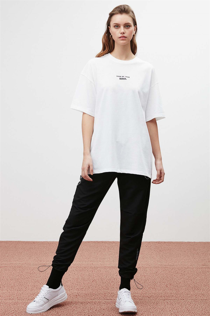 SOUL Örme Oversize Beyaz  T-Shirt