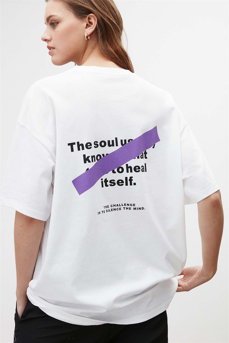 SOUL Örme Oversize Beyaz  T-Shirt