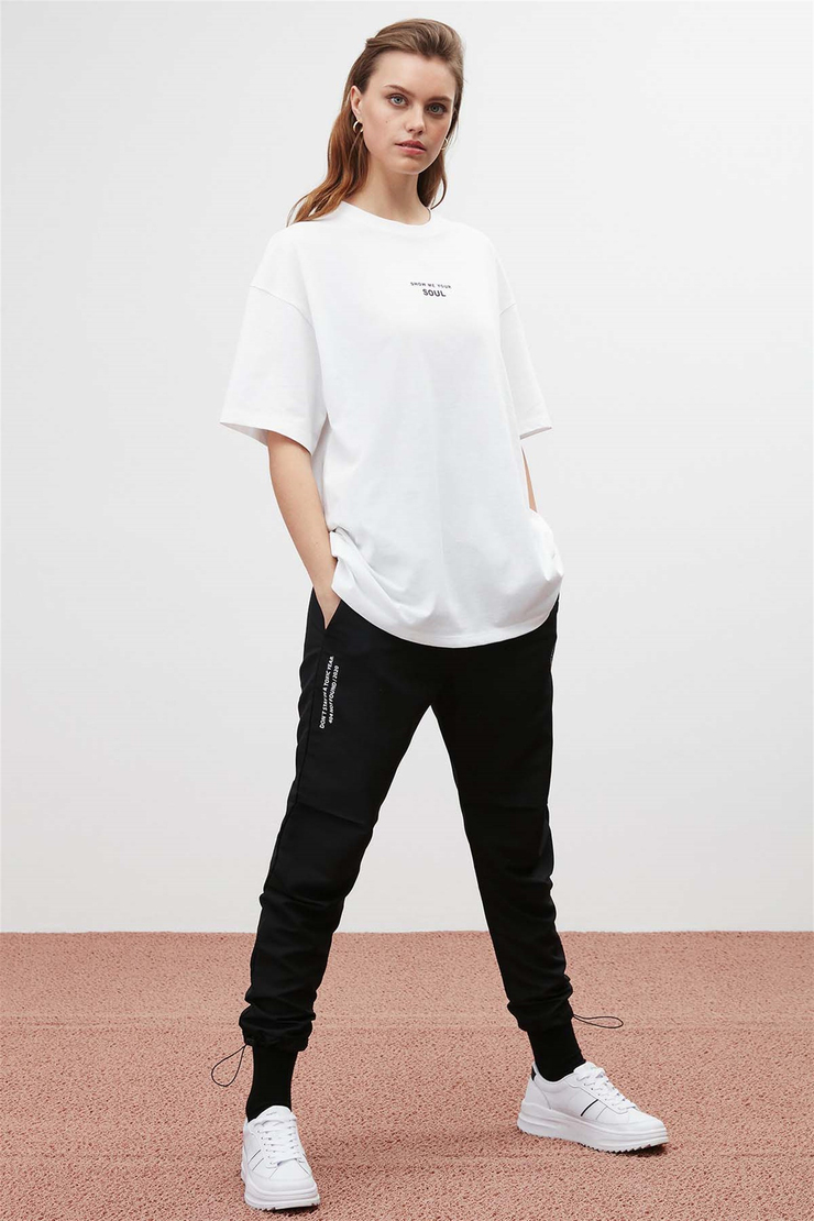 SOUL Örme Oversize Beyaz  T-Shirt