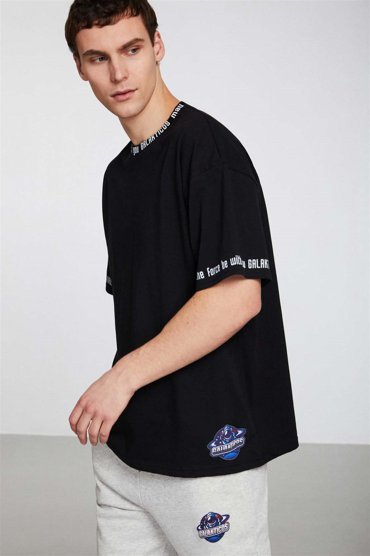 SPACE GALAKTICOS Örme Oversize Siyah  T-Shirt