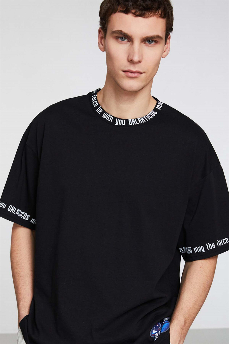 SPACE GALAKTICOS Örme Oversize Siyah  T-Shirt