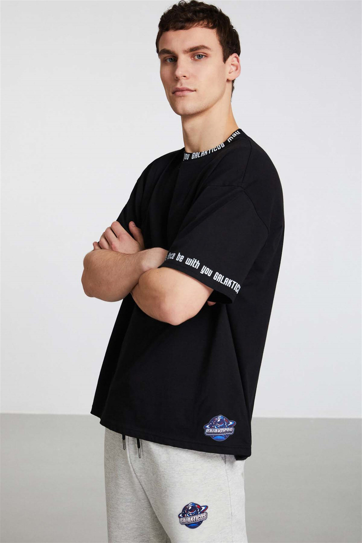 SPACE GALAKTICOS Örme Oversize Siyah  T-Shirt