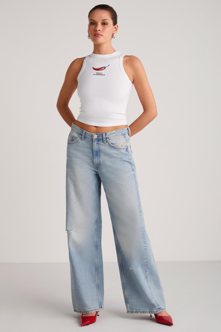 SPICE  Crop Beyaz Tekli T-Shirt
