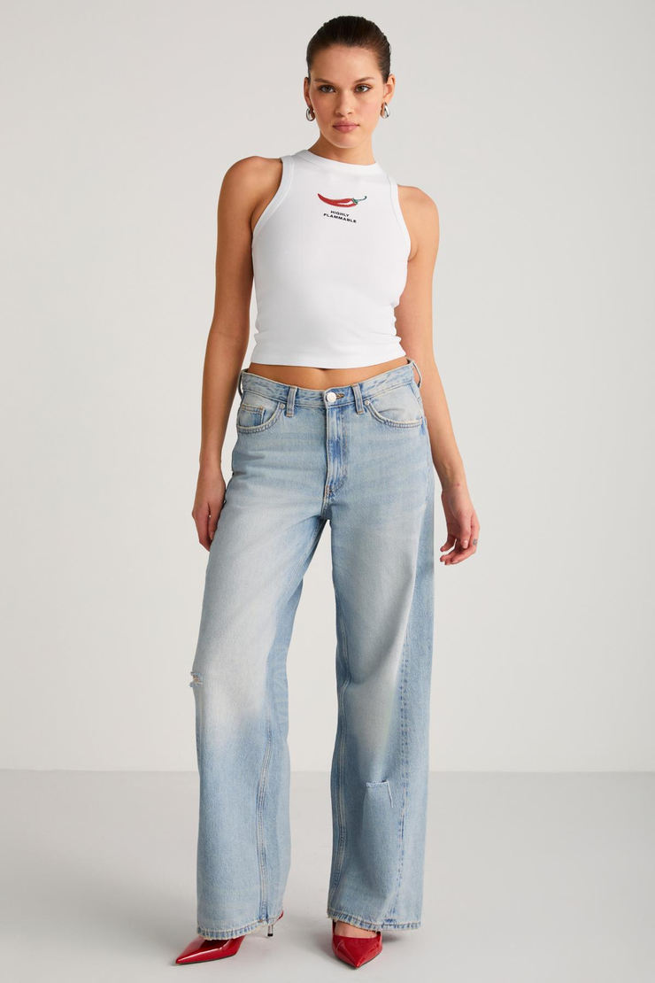 SPICE  Crop Beyaz Tekli T-Shirt