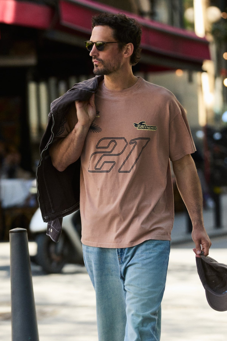 SPIEZ Erkek %100 Organik Pamuklu Yıkama Ve Baskı Detaylı Regular Vizon T-Shirt