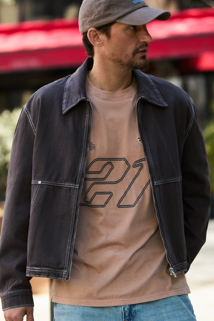 SPIEZ Erkek %100 Organik Pamuklu Yıkama Ve Baskı Detaylı Regular Vizon T-Shirt