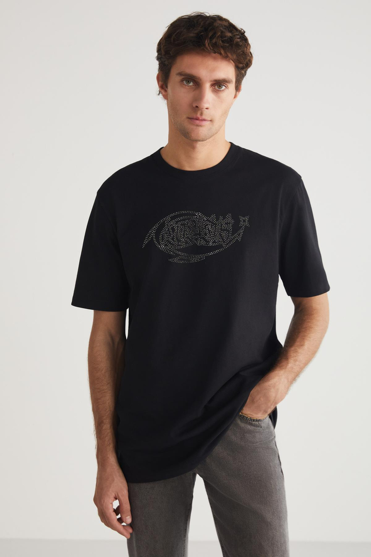 STEVEN Basic Regular Siyah Tekli T-Shirt