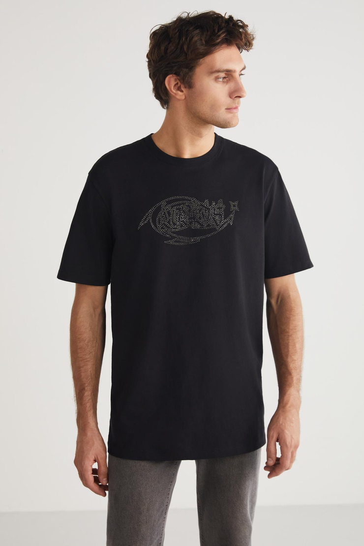 STEVEN Basic Regular Siyah Tekli T-Shirt