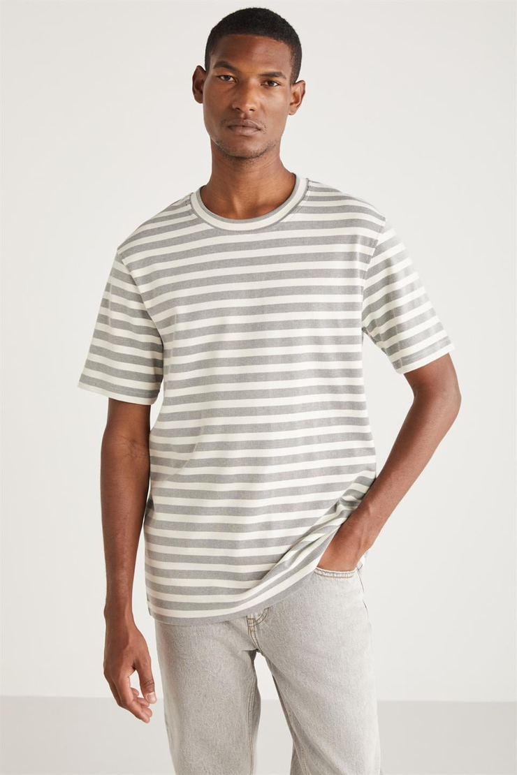 STEWY Örme Relaxed Siyah-Beyaz Tekli T-Shirt