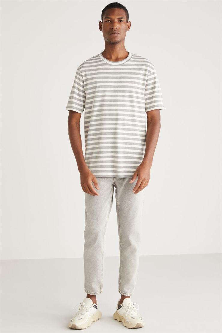 STEWY Örme Relaxed Siyah-Beyaz Tekli T-Shirt