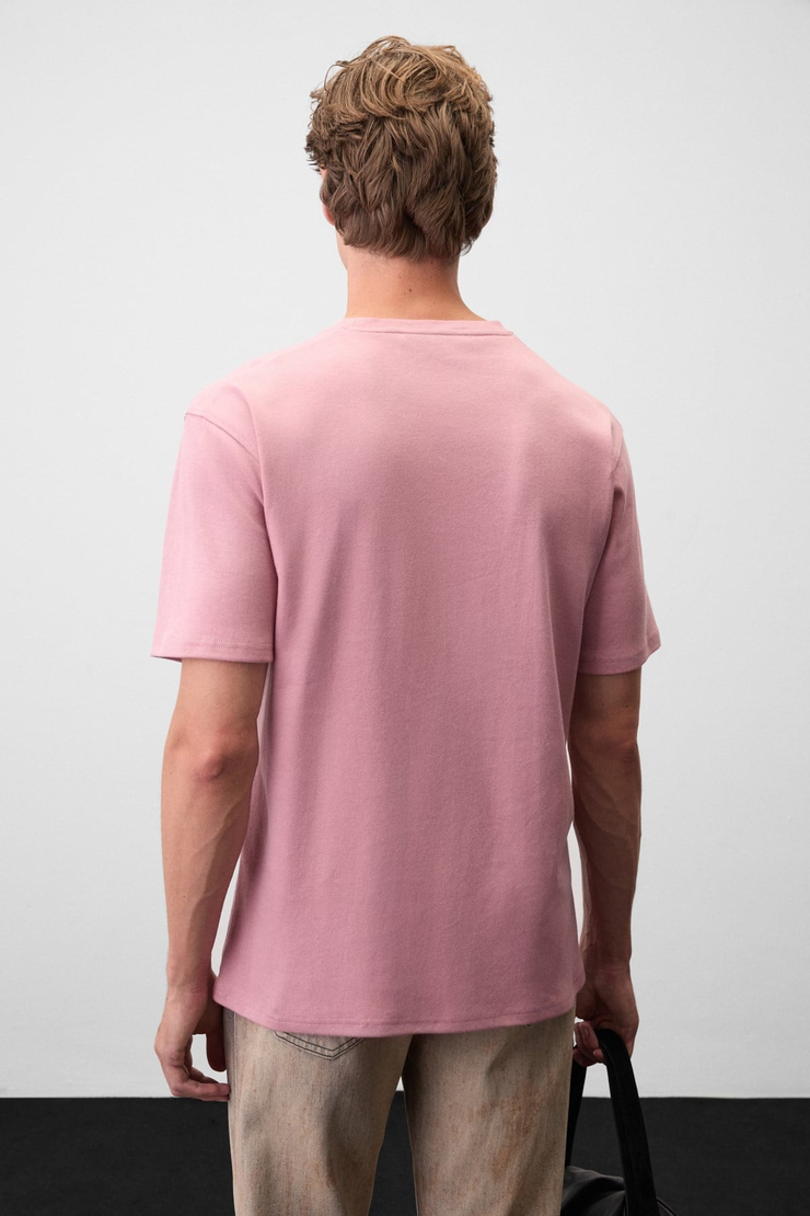 STONE Erkek Yuvarlak Yakalı Önü Baskılı Pembe T-Shirt