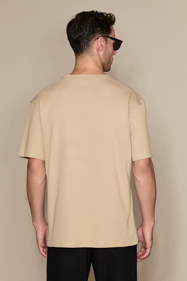 STONE Erkek Yuvarlak Yakalı Önü Baskılı Vizon - Bej T-Shirt