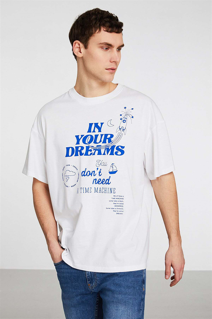 STRAIGHT Örme Oversize Mavi  T-Shirt